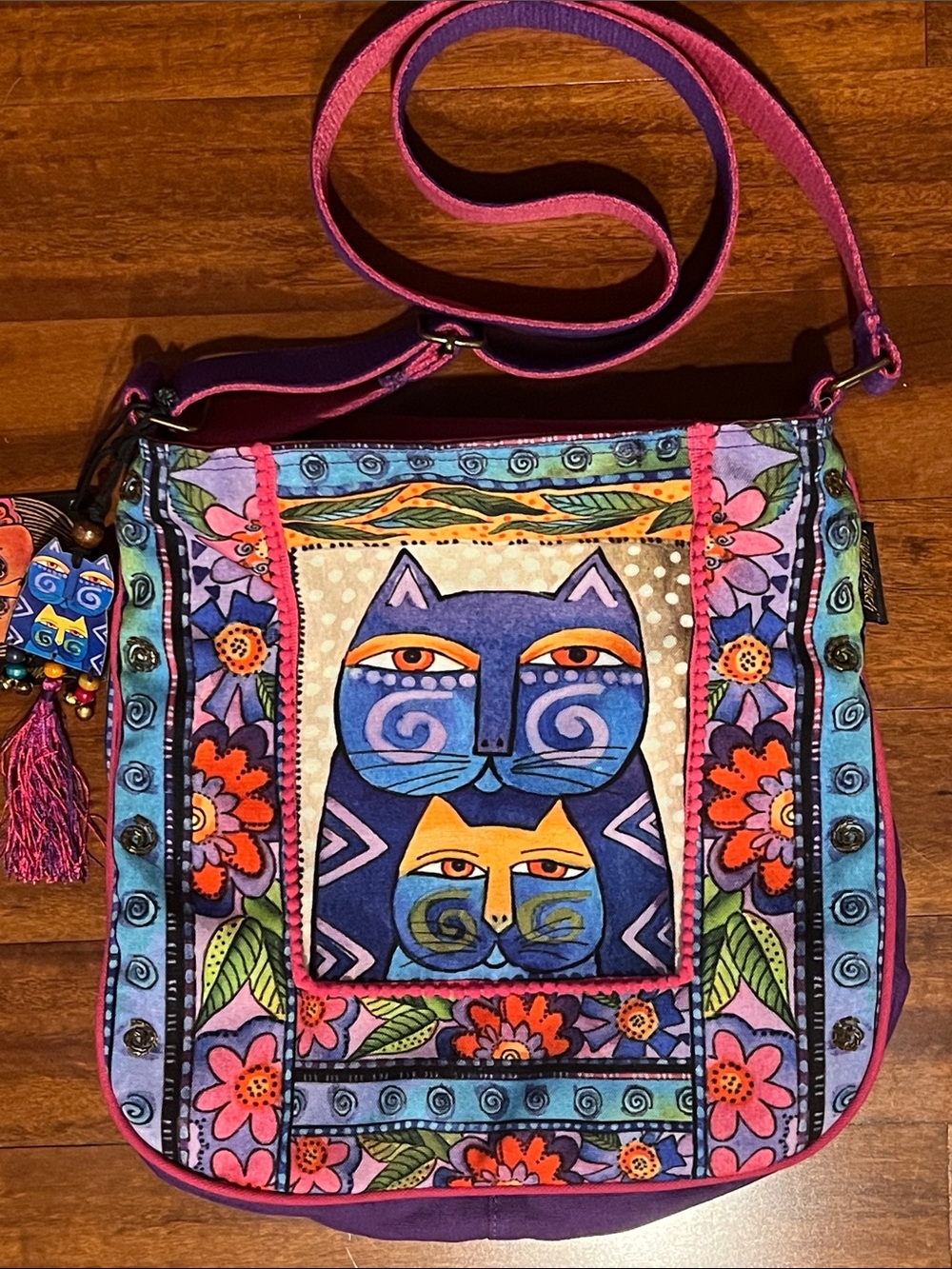 Laurel Burch Stacked Felines Cats Crossbody Bag